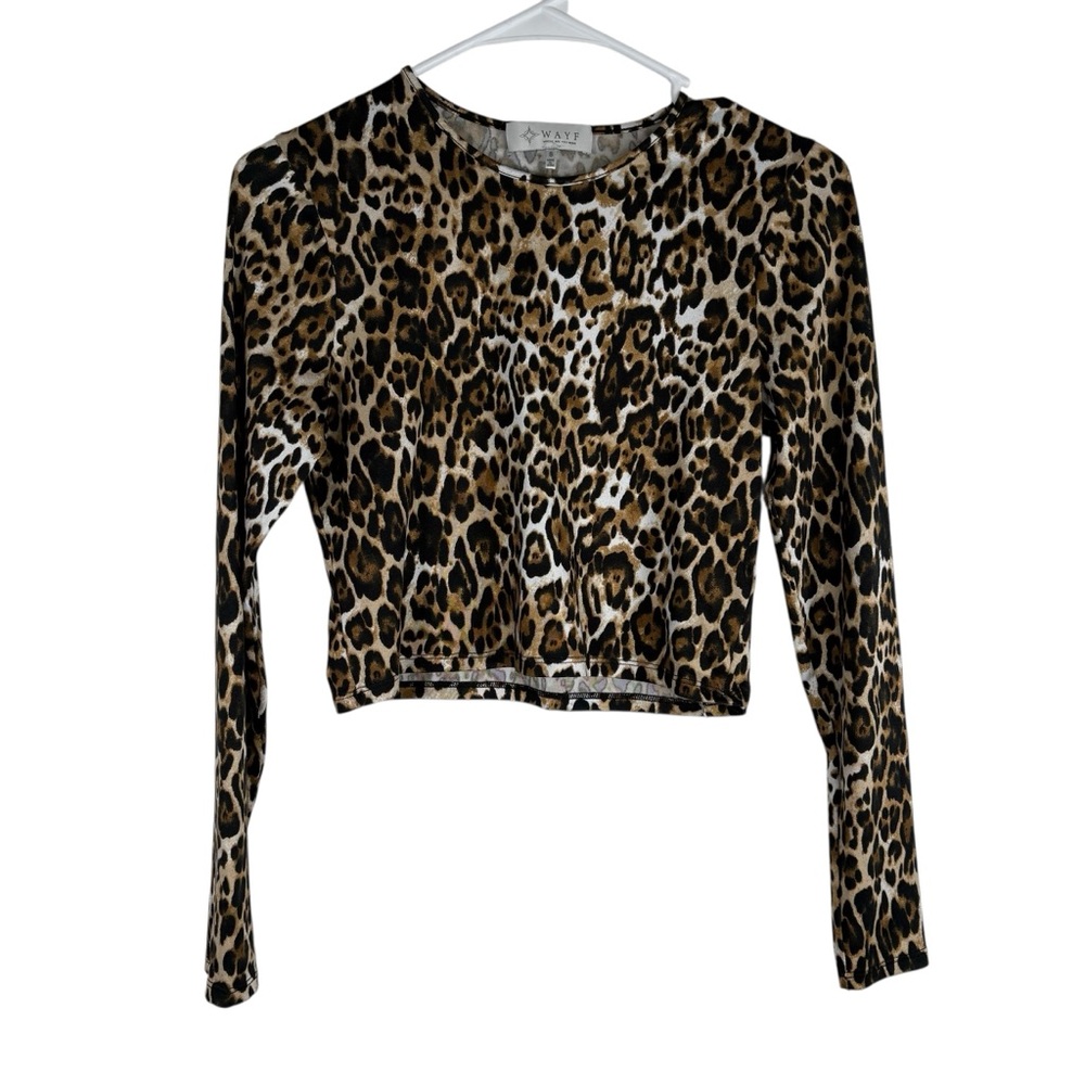 Wayf Womens Small Animal Print Long Sleeve Cropped Shirt Top Leopard Cheetah